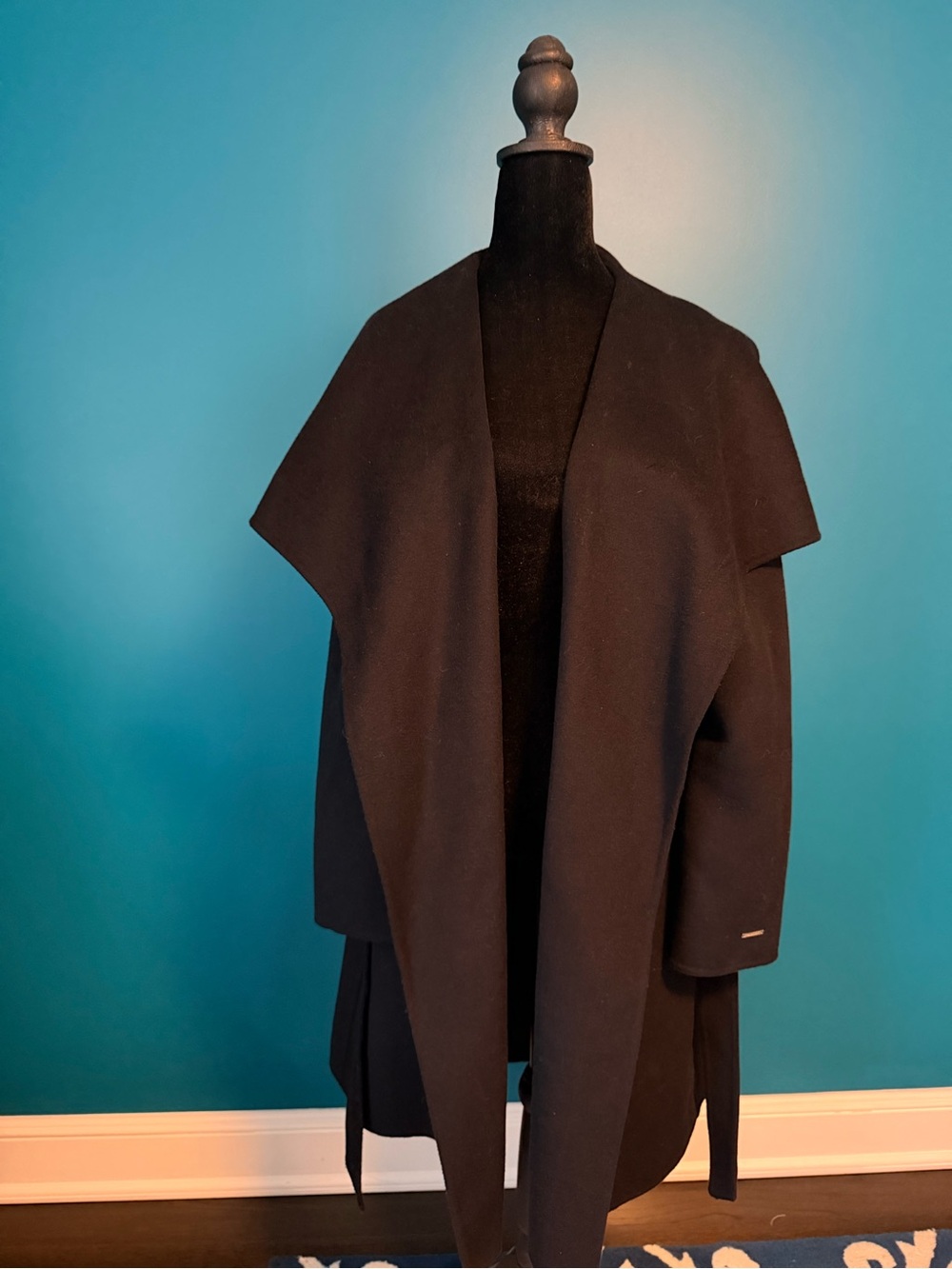 Tahari Black Open-Front Draped Sweater Coat
